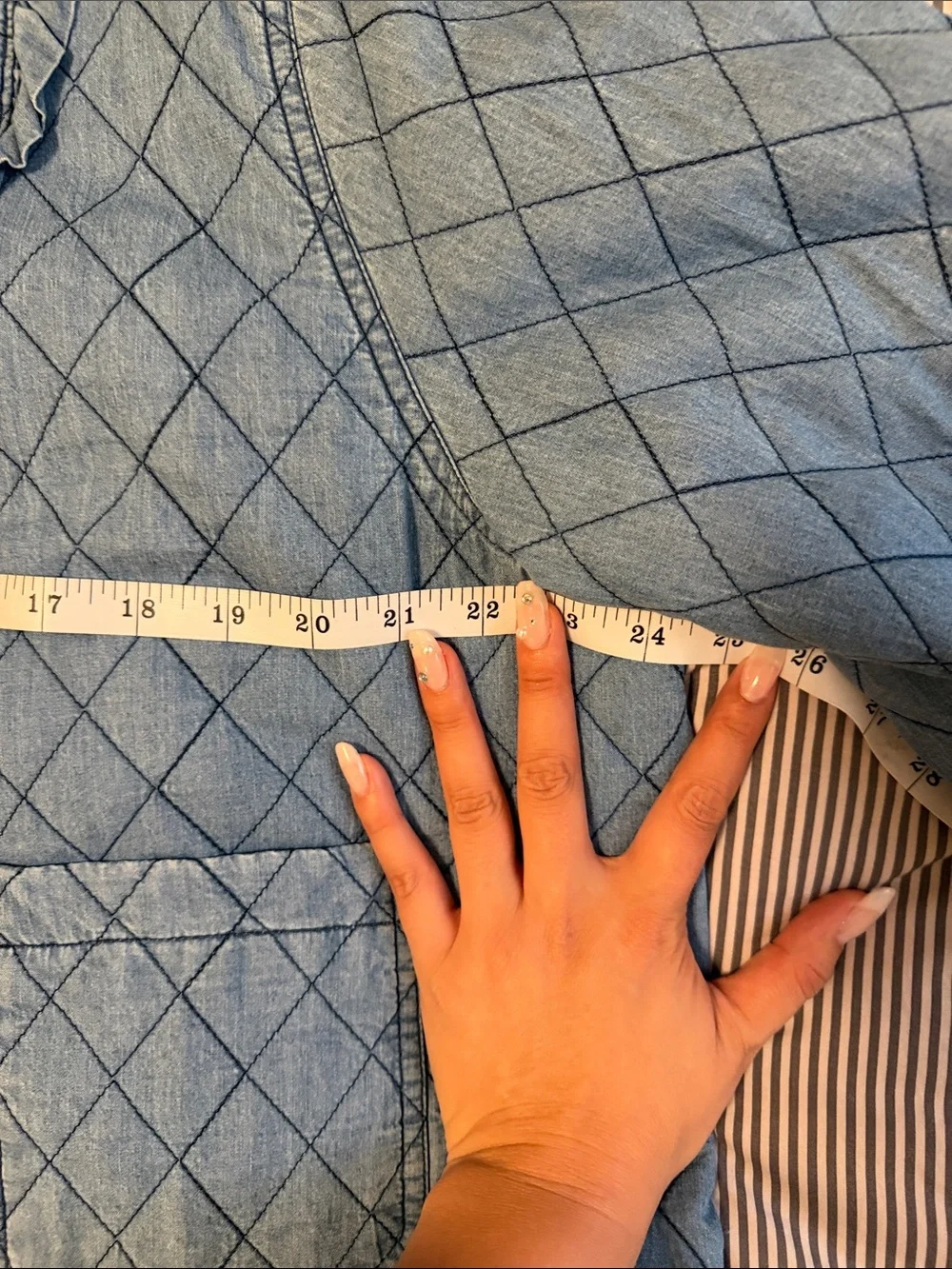 Quilted Chambray Tie-Front Jacket - Blue - Picture 4 of 5